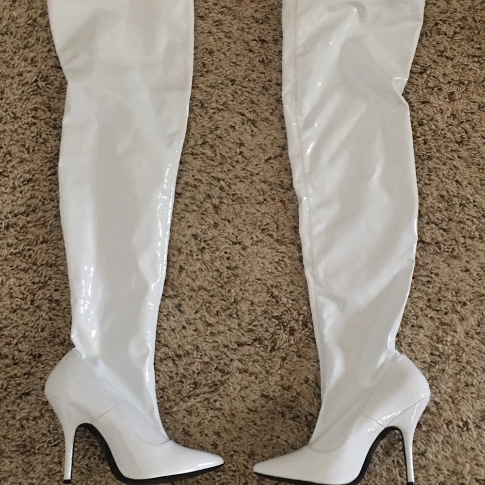 NWT white thigh high boots